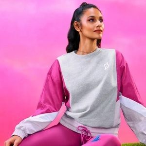 NWT Peloton Colorblock Mixed Fabric Pink Gray Crewneck Windbreaker Size Small